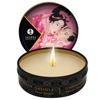 VELA PARA MASAJE SHUNGA MINI PETALOS DE ROSA 30ML.