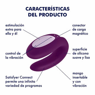 VIBRADOR PARA PAREJAS CON APP SATISFYER DOUBLE JOY MORADO.