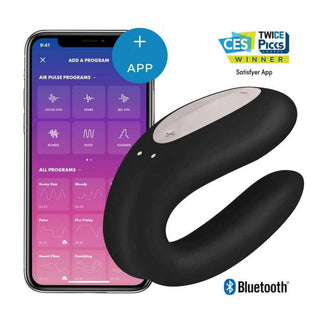 VIBRADOR PARA PAREJAS CON APP SATISFYER DOUBLE JOY NEGRO