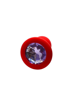 PLUG ANAL DE SILICONA ROJO CON JOYA LILA TALLA S