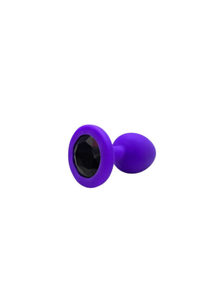 PLUG ANAL DE SILICONA MORADO CON JOYA NEGRO TALLA S