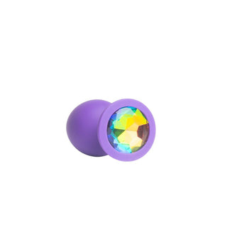 PLUG ANAL DE SILICONA MORADO CON JOYA TORNASOL TALLA S