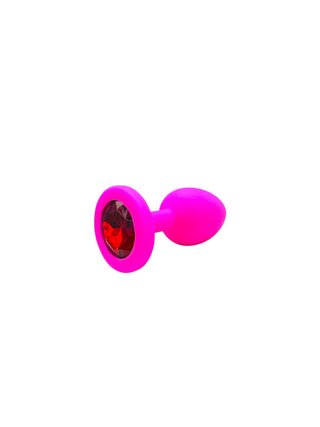 PLUG ANAL DE SILICONA FUCSIA CON JOYA ROJA  TALLA S